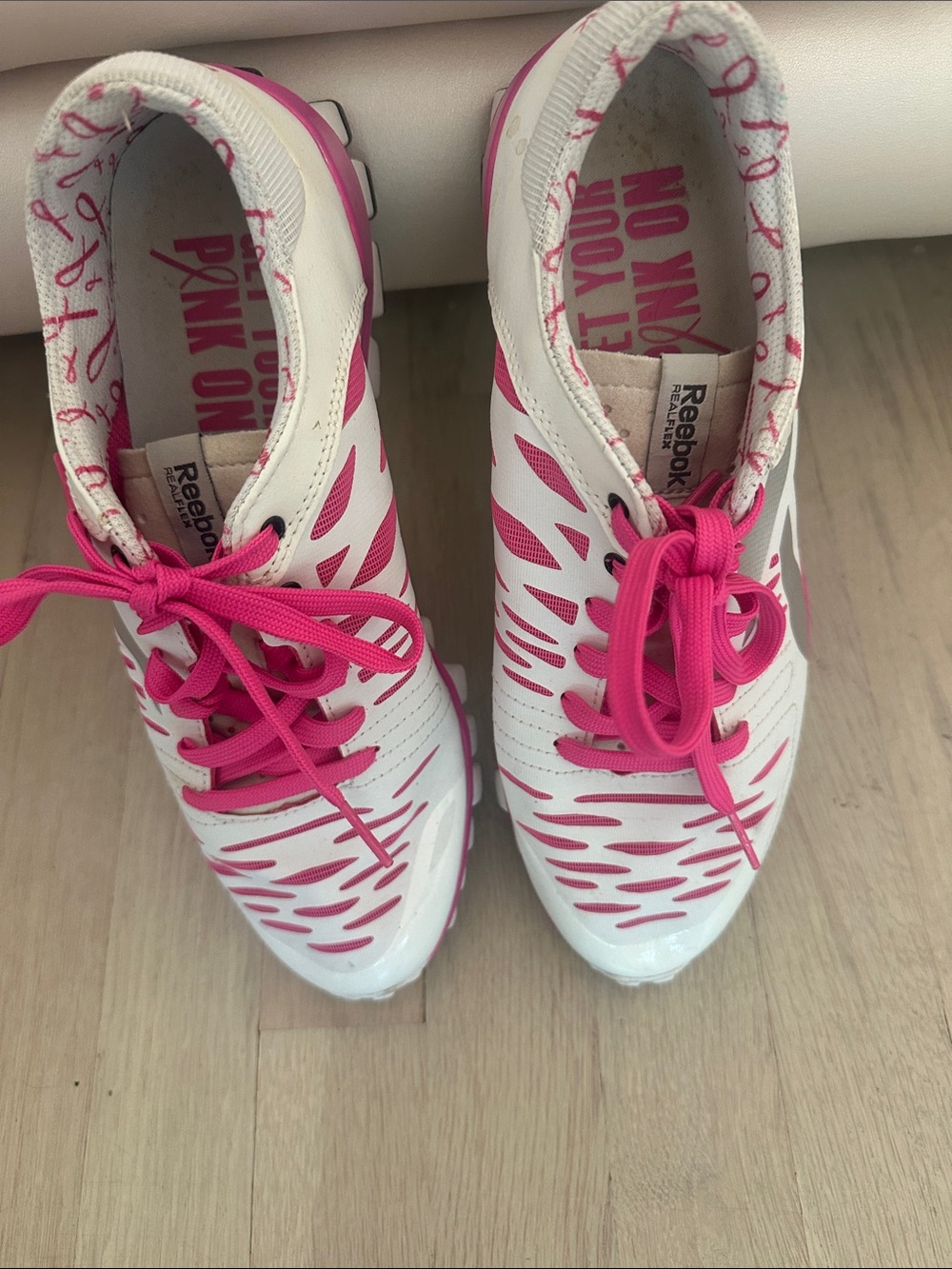 Reebok Women’s White and Hot Pink Athletic Sneakers